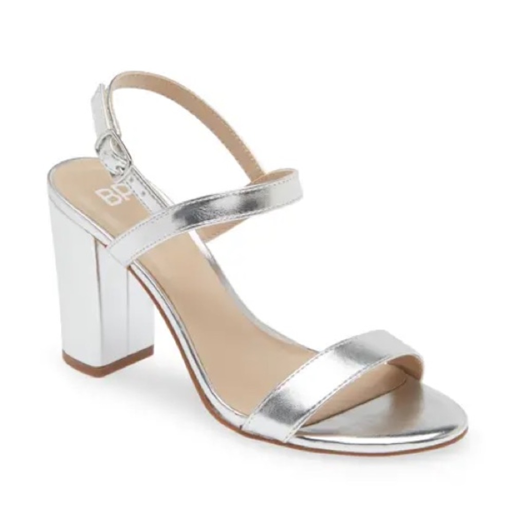 Nordstrom Silver Metallic Block Heel Sandals